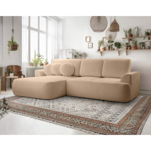 Candela - canapé d'angle gauche 4 places - convertible avec coffre - en tissu bouclette - Taupe