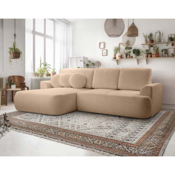 Candela - canapé d'angle gauche 4 places - convertible avec coffre - en tissu bouclette - Taupe