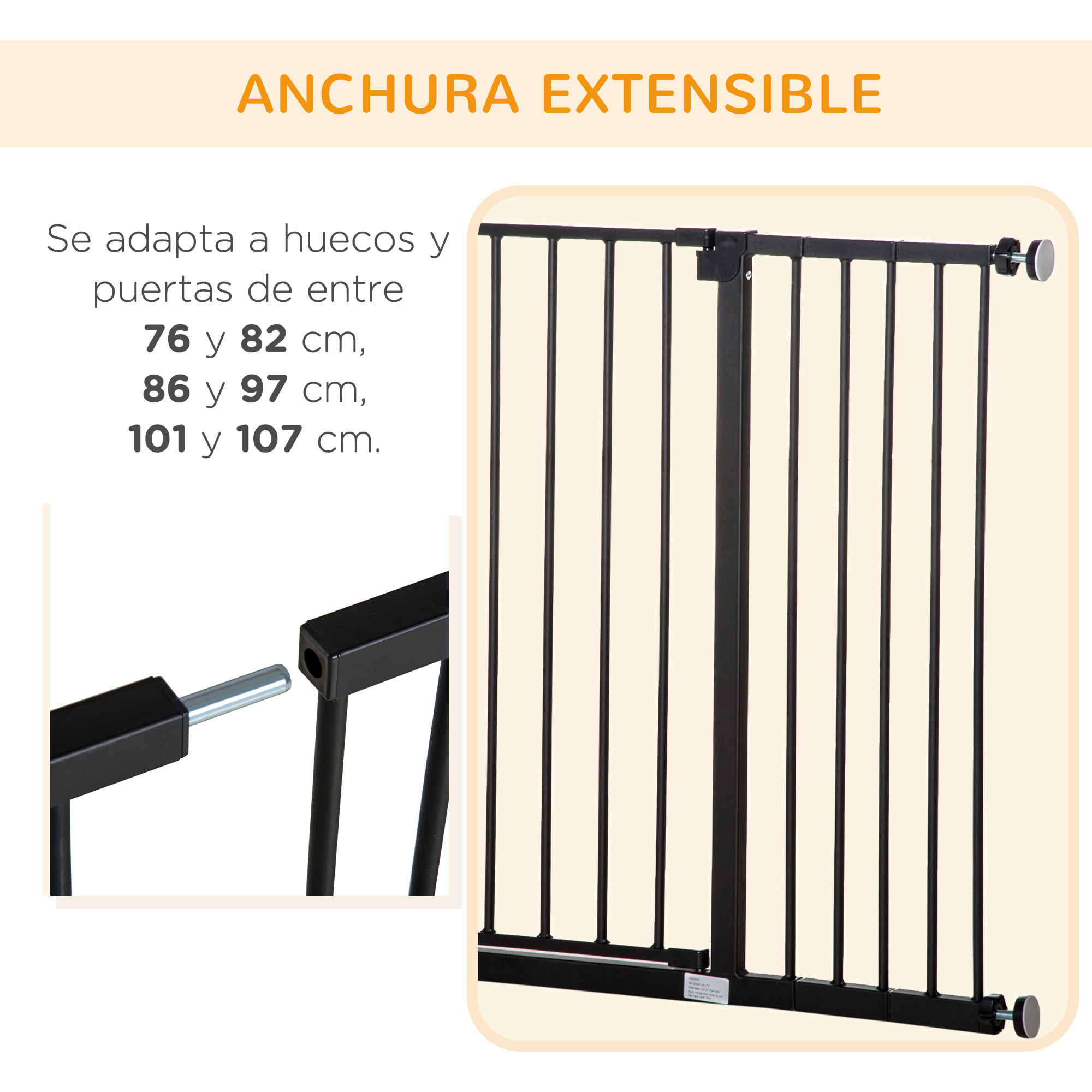 Barrera de Seguridad Extensible Puertas y Escaleras Metálica para Perros y Bebé Barrera Puertas Mascota 76-107x76 cm