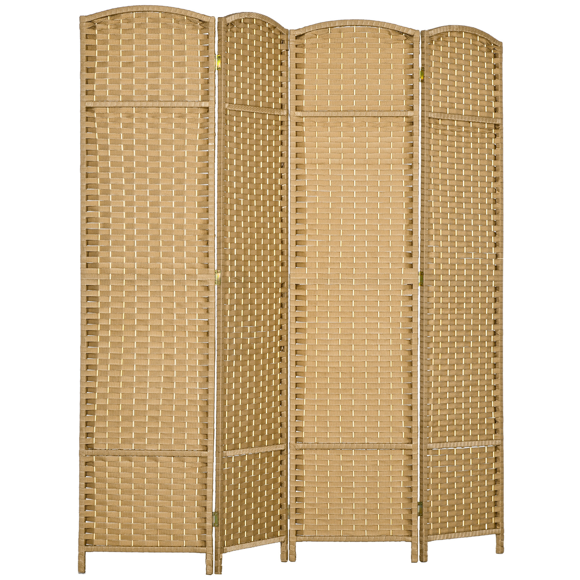 Paravent intérieur pliable 4 panneaux 160 x 170 cm - séparateur de pièce finition tressée - PP  bois pin beige