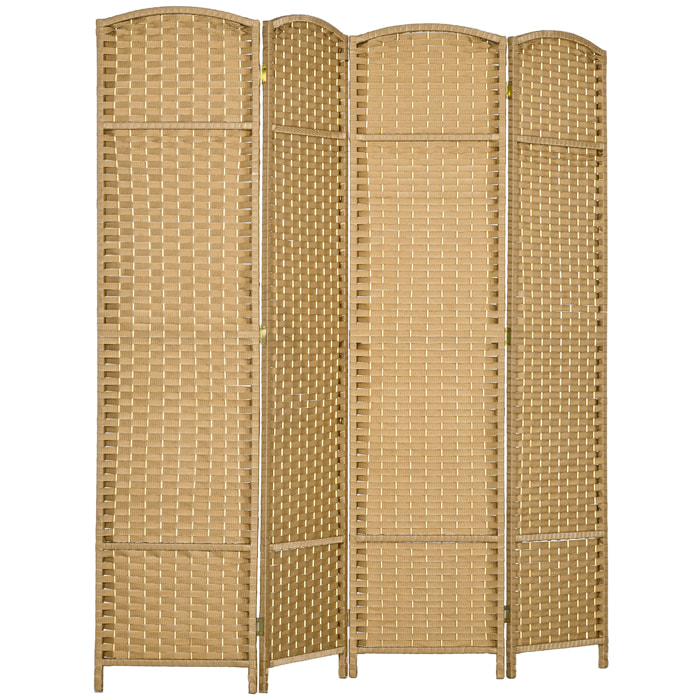 Paravent intérieur pliable 4 panneaux 160 x 170 cm - séparateur de pièce finition tressée - PP  bois pin beige
