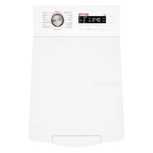 EVVO Lavadora 8 kg carga superior Wt8a, Clase energética A, 1250 rpm, 15 programas, Limpieza de tambor, Función ultraRápida