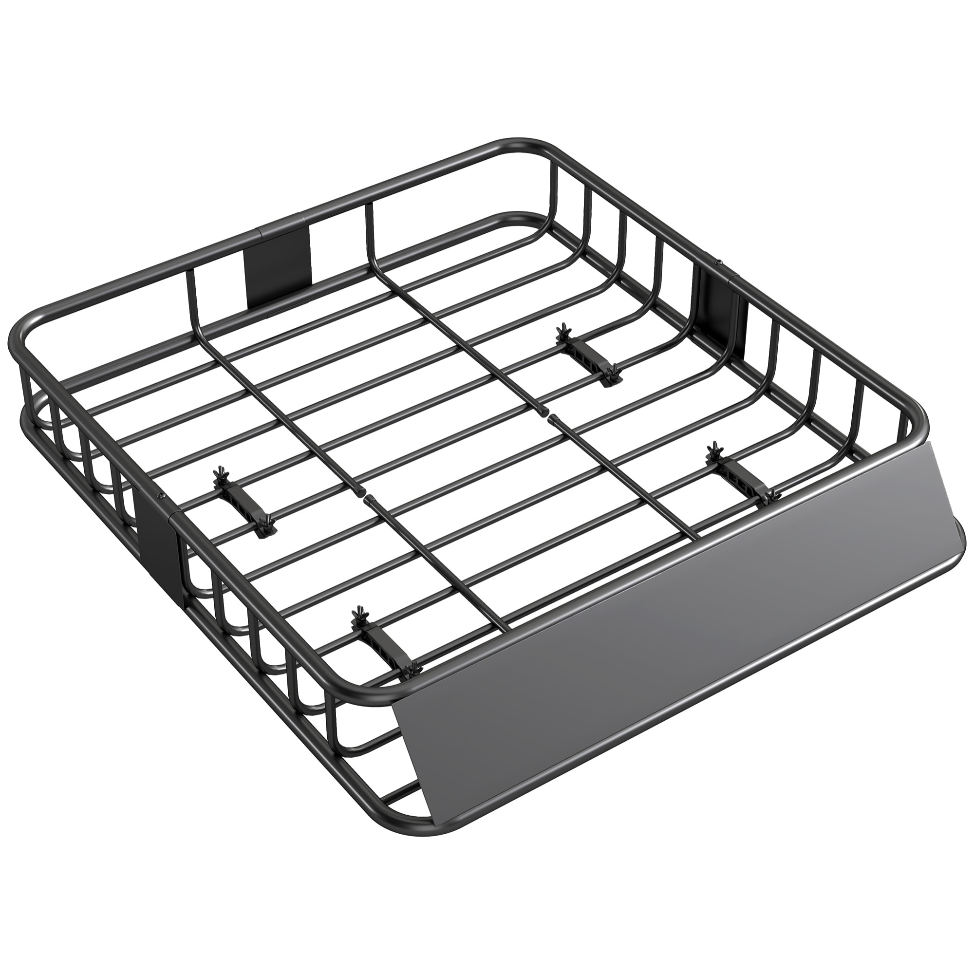 Cesta de Techo Universal para Vehículos de Acero, Baca Portaequipajes Coche Automóvil Carga 90,7 kg con Deflector, Barandillas, para SUVs, Pickups, Sedanes, 110,5x99,5x18,5 cm, Negro