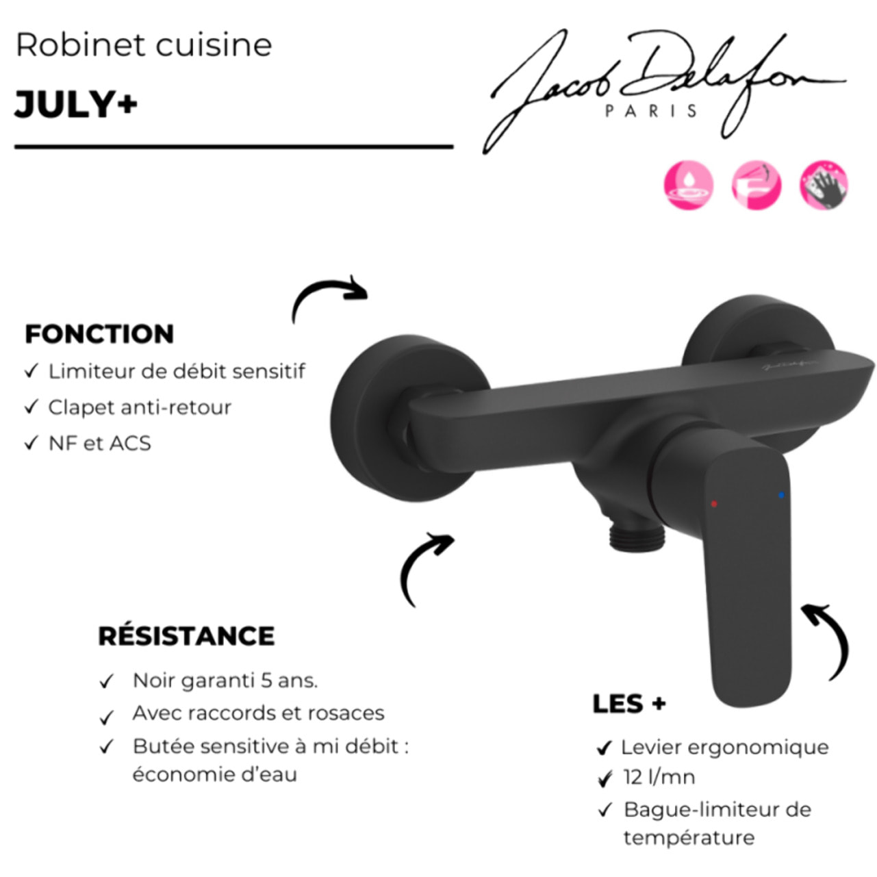 Mitigeur douche mural July+ noir mat