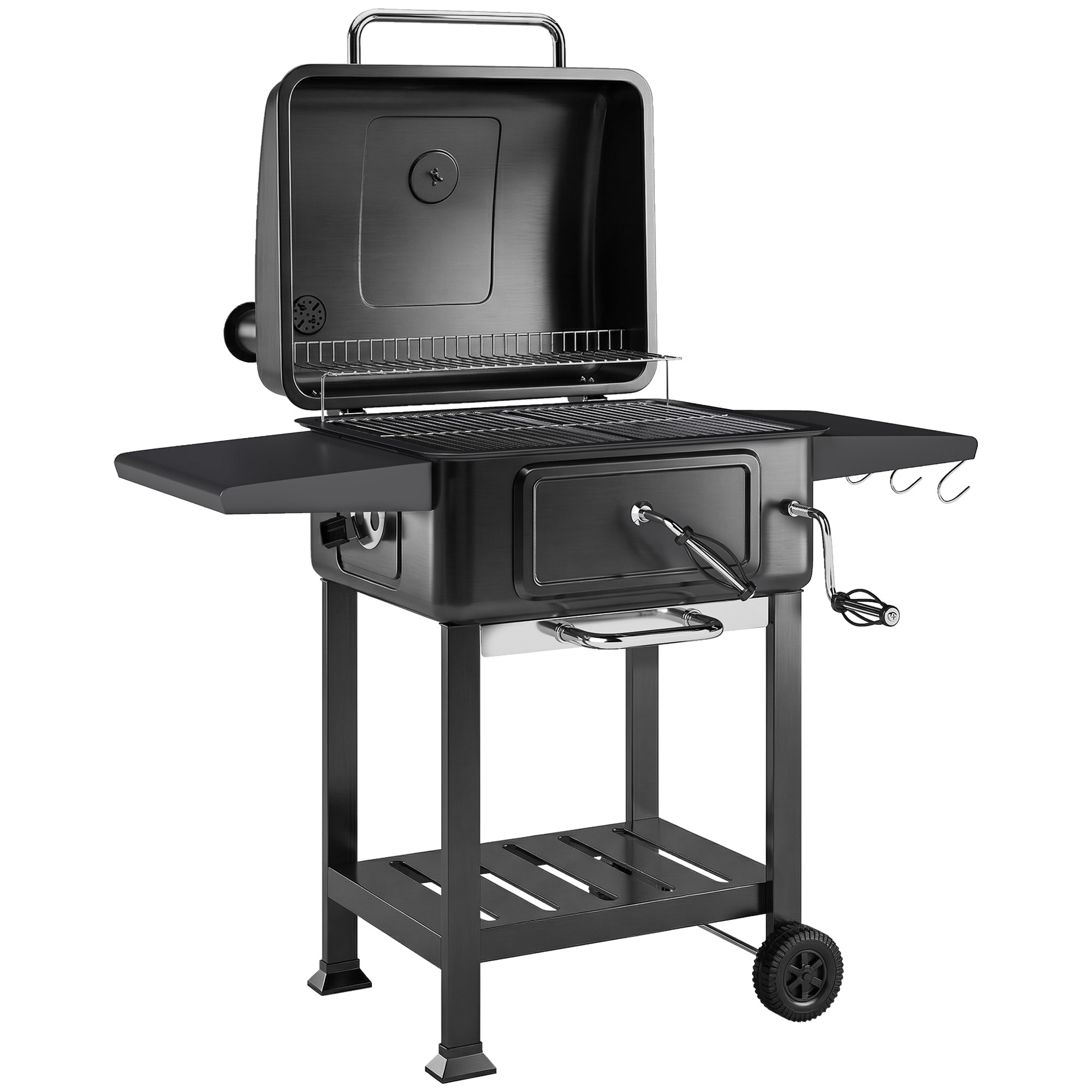 Barbecue charbon smocker mobile métal 3 étagères cheminée thermomètre noir