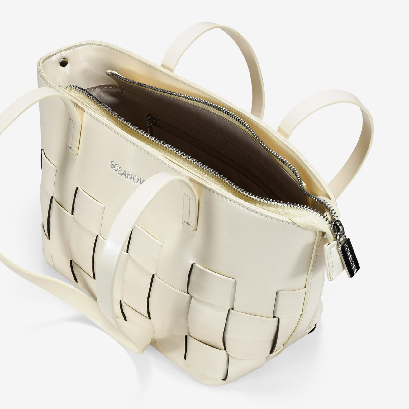 Bolso de hombro beige con trenzado