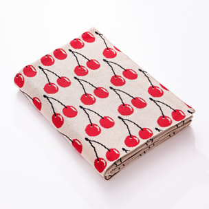 Manta 140x190cm 1000gr 100%acrilico crema con cerezas rojas benetton fruits