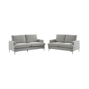 Canapé 2 places en tissu gris clair L 143 x P 90 x H 89cm - Hans