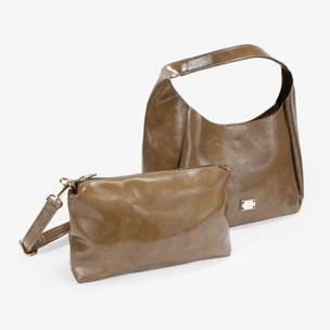 Bolso de hombro taupe con bolsa interior