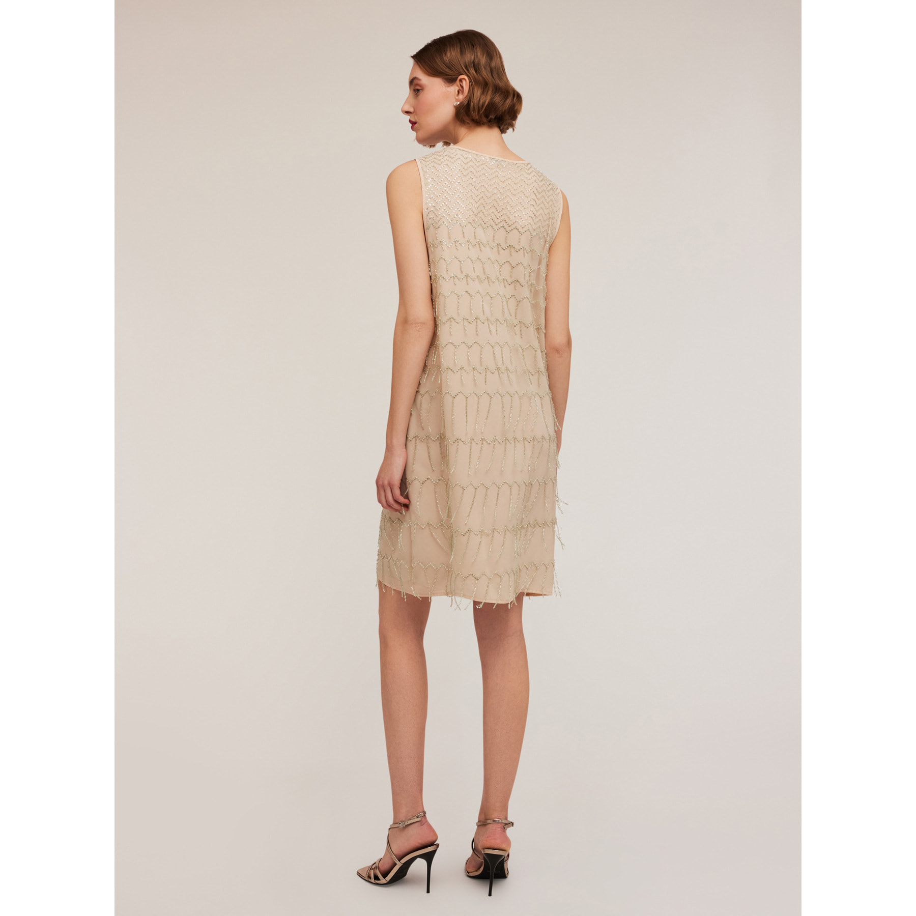 Motivi - Vestido bordado con flecos - Beige