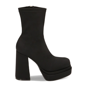Stivaletti platform neri in tessuto, tacco 9 cm