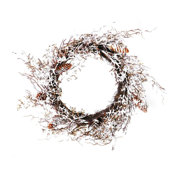 Ghirlanda in plastica pino innevata con pigne cm60x60h13