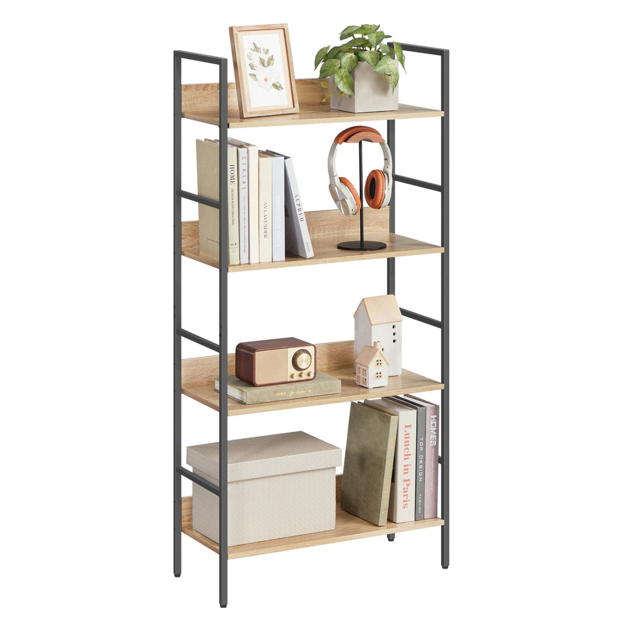 Libreria Industrial Sonoma a 4 Ripiani in Rovere e Acciaio