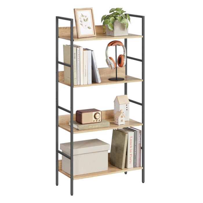 Libreria Industrial Sonoma a 4 Ripiani in Rovere e Acciaio
