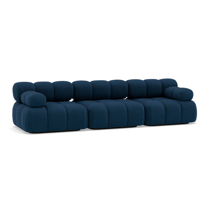 Ruby - canapé droit modulable 3 places en velours texturé - Bleu