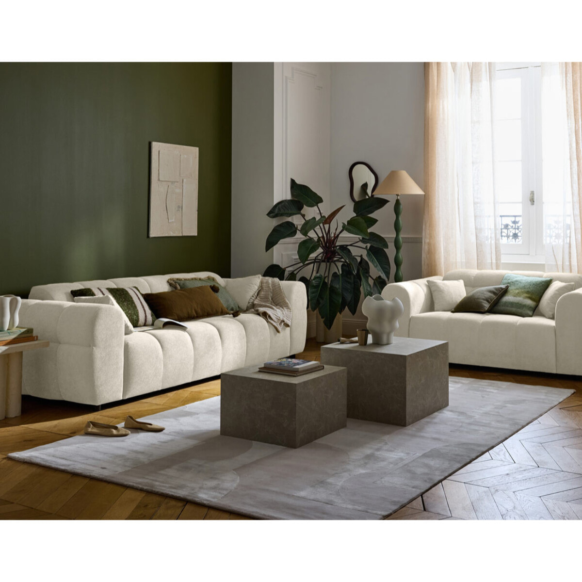 Ray - canapé droit 3 places en tissu texturé - Beige