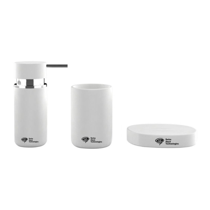 Set d'accessoires Distributeur de savon + Porte savon + Gobelet, En céramique, Blanc mat (PackSAT-BlancMat)