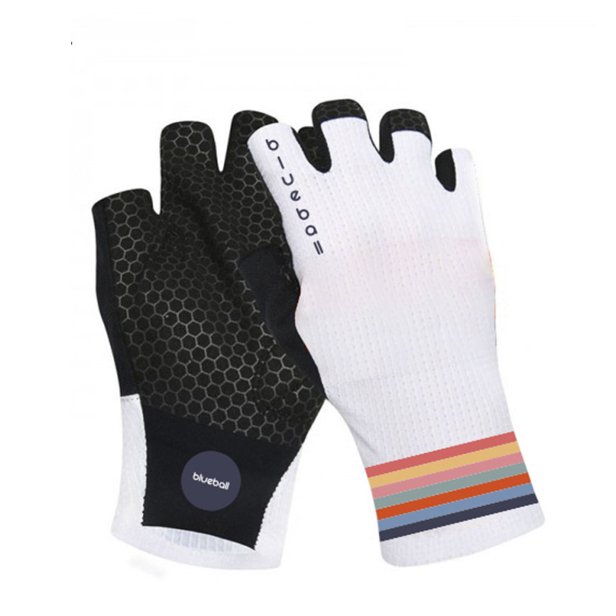 Guantes cortos de ciclismo unisex BLUEBALL Pavé Grip - Blanco con arcoíris fino