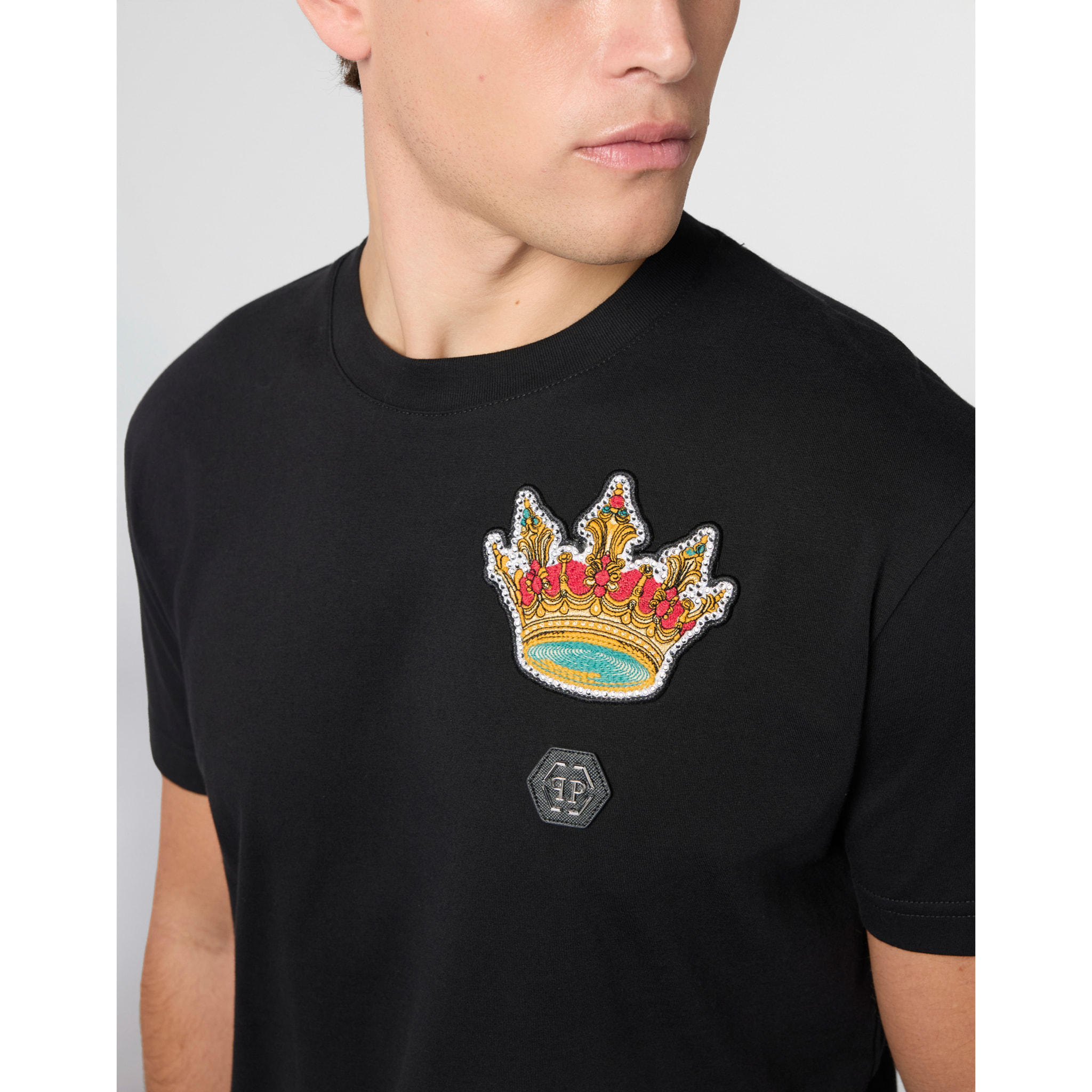 PHILIPP PLEIN Round Neck T-Shirt Crown Crystals