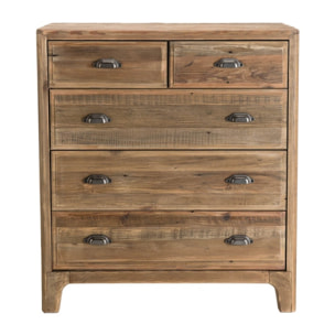 SANDY - Meuble chiffonnier marron 5 tiroirs bois Pin recyclé