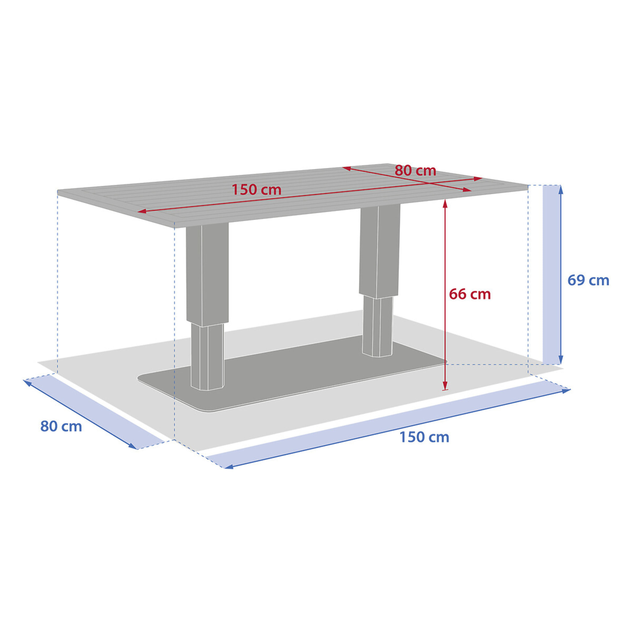 Table de jardin relevable rectangulaire "Salimia" avoine 150 x 80 x 69cm en aluminium