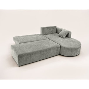 Miro - Canapé d'angle droit 4 places convertible avec coffre en velours texturé - Gris