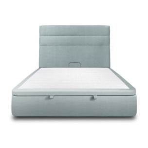 Lit avec sommier et tête de lit à lignes - Tissu velours au style chic - Adapté à tous les matelas, montage rapide - Esprit hôtel - Rangement XXL - Hauteur Totale : 39cm