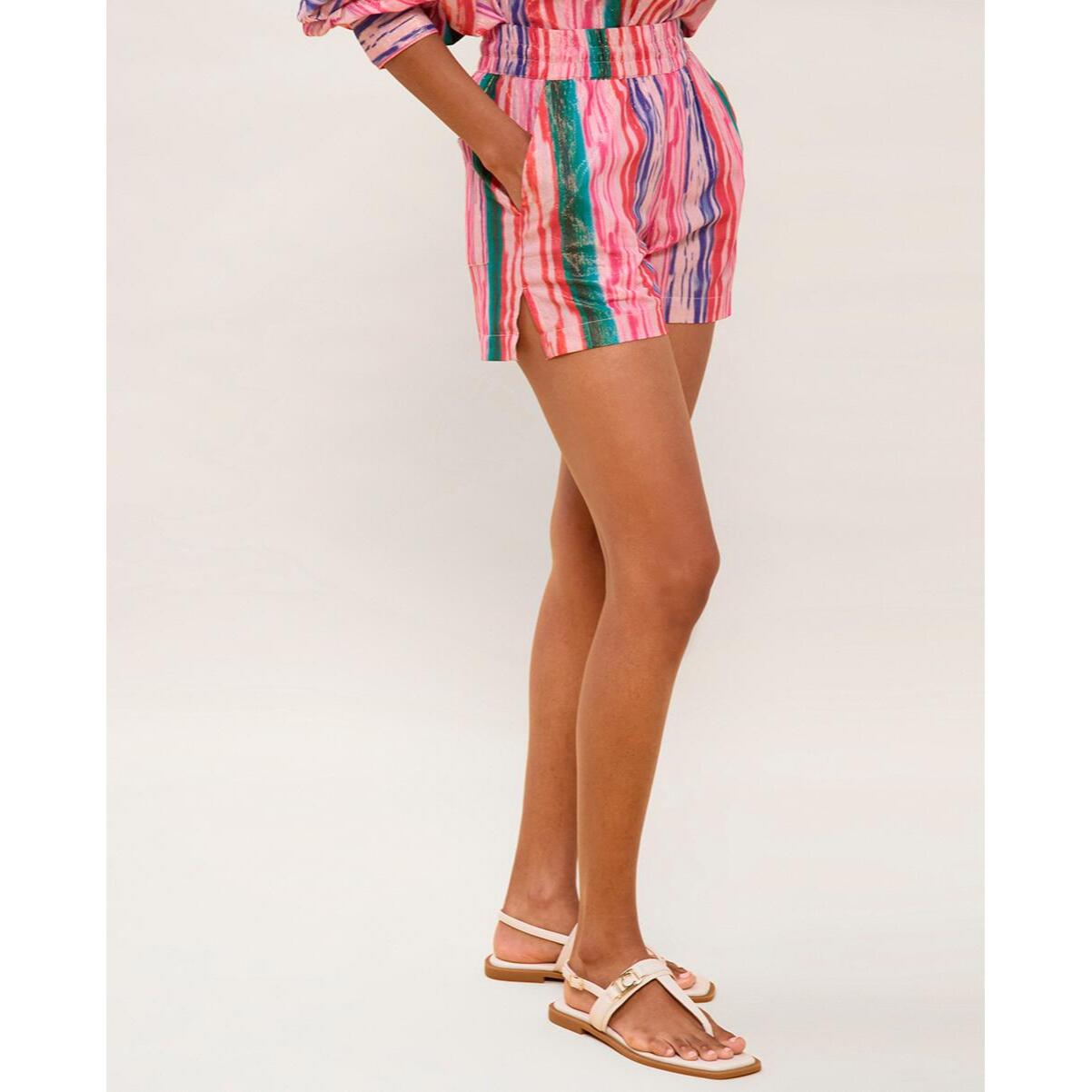 Pantaloncini multicolor con elastico in vita