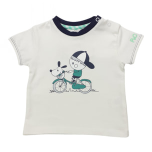 TSHIRT JERSEY BIANCO BICICLETTA DETTAGLI BLU SALVIA