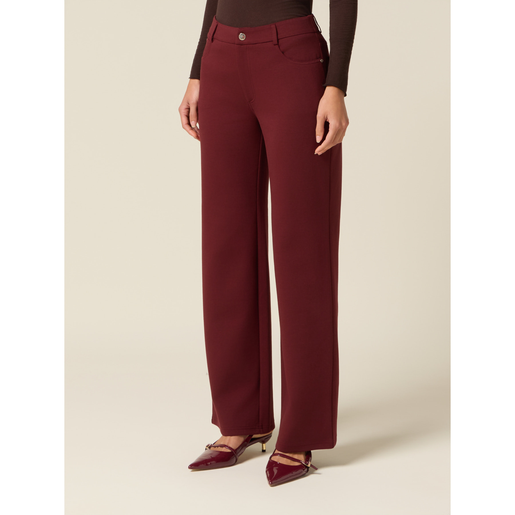 Oltre - Pantalones palazzo de mezcla de algodón - Burgundy