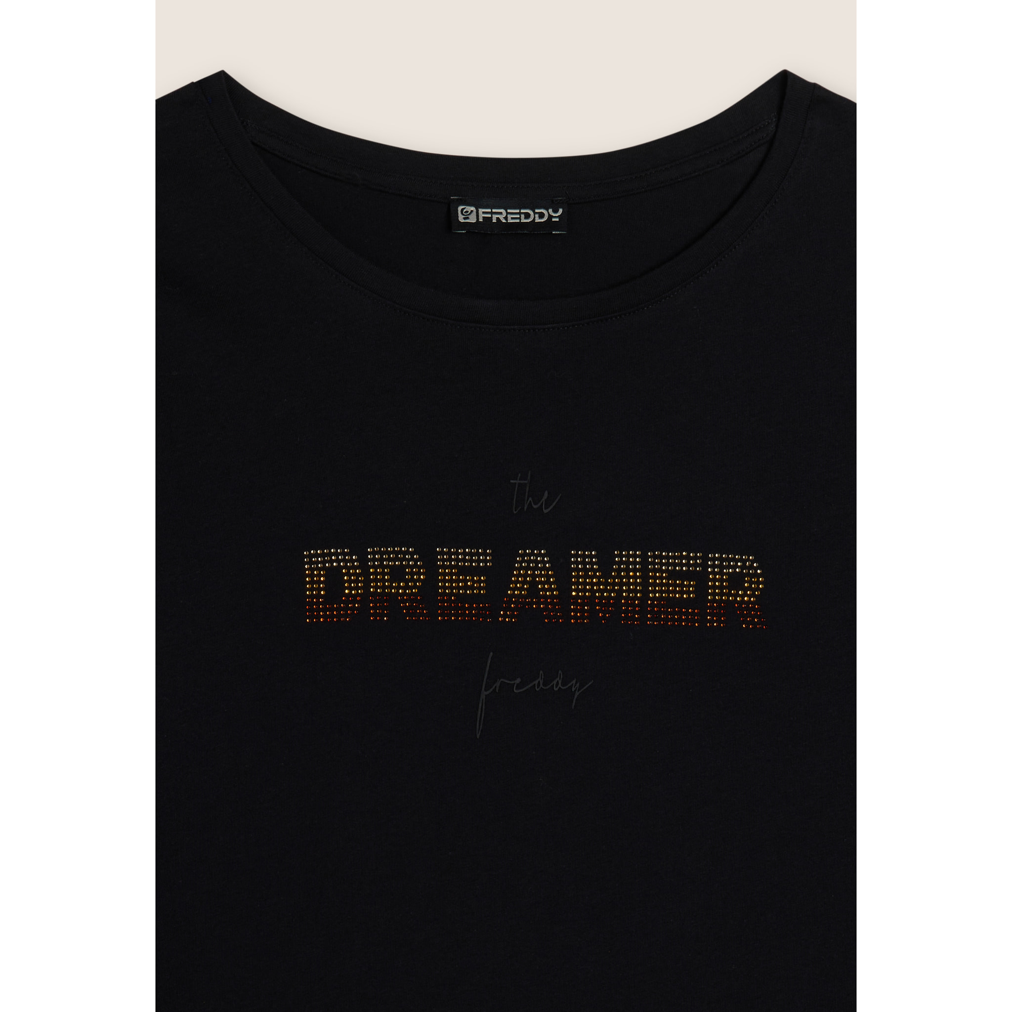 T-shirt a maniche lunghe con scritta Dreamer in strass