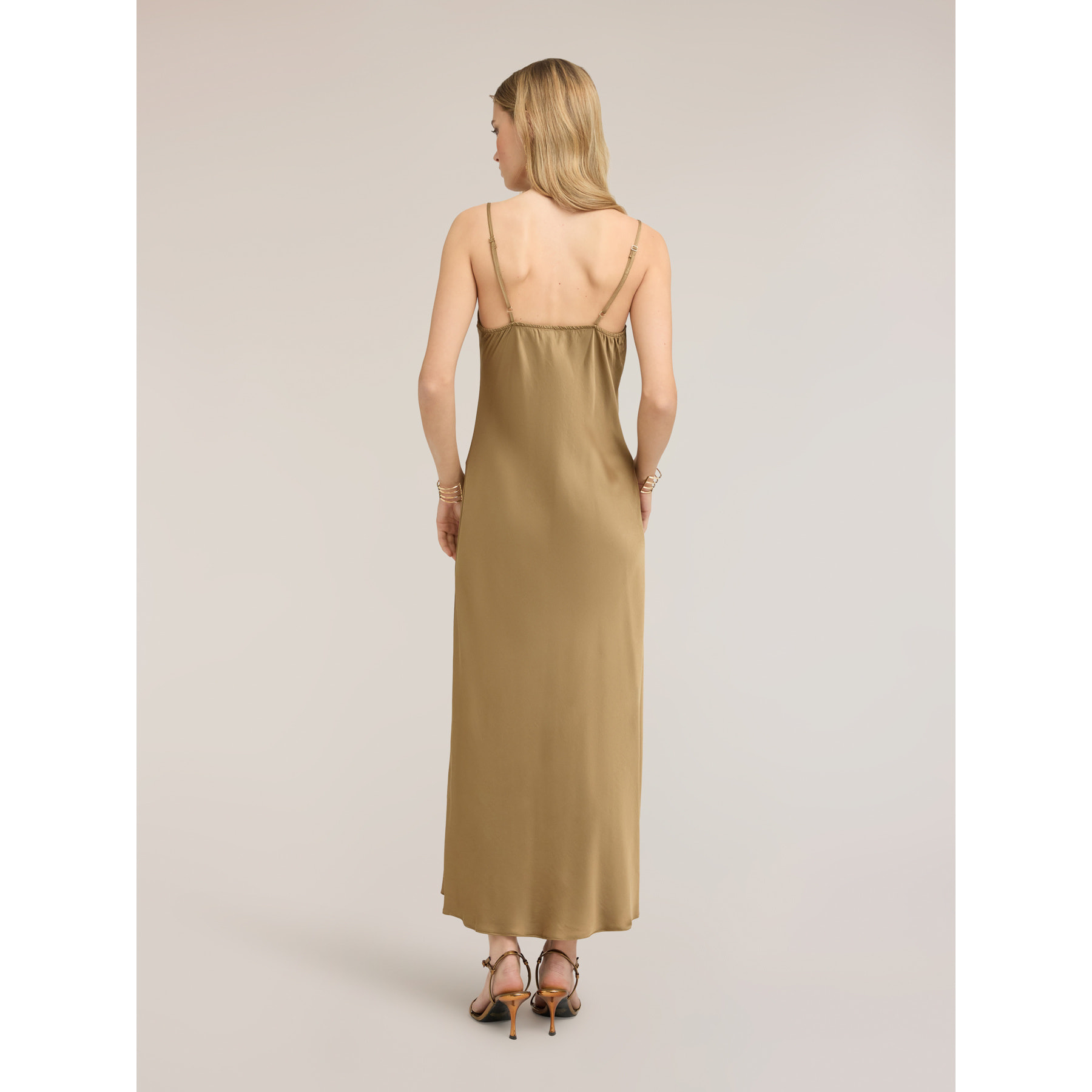 Motivi - Vestito lungo lingerie in raso - Verde militare