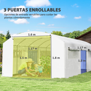 Invernadero de Exterior 6x3x2 m Invernadero de Túnel con 6 Ventanas de Malla Cubierta de PE Anti-UV y 3 Puertas Enrollables con Cremallera Invernadero para Jardín Patio Blanco