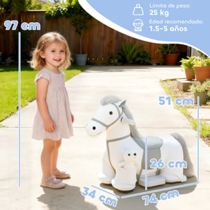 Caballito Eléctrico con Música, Batería 6V, Caballo de Juguete Eléctrico, Tacto Suave, Ruedas Silenciosas de PU, Marcha Adelante, Regalo para Niños y Niñas de 1,5 a 5 Años, Blanco