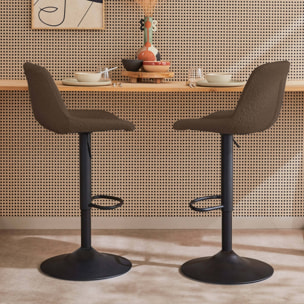 Lot de 2 tabourets de bar réglables - Noah - bouclette texturée taupe - hauteur réglable 60.5/81.5cm . repose-pieds