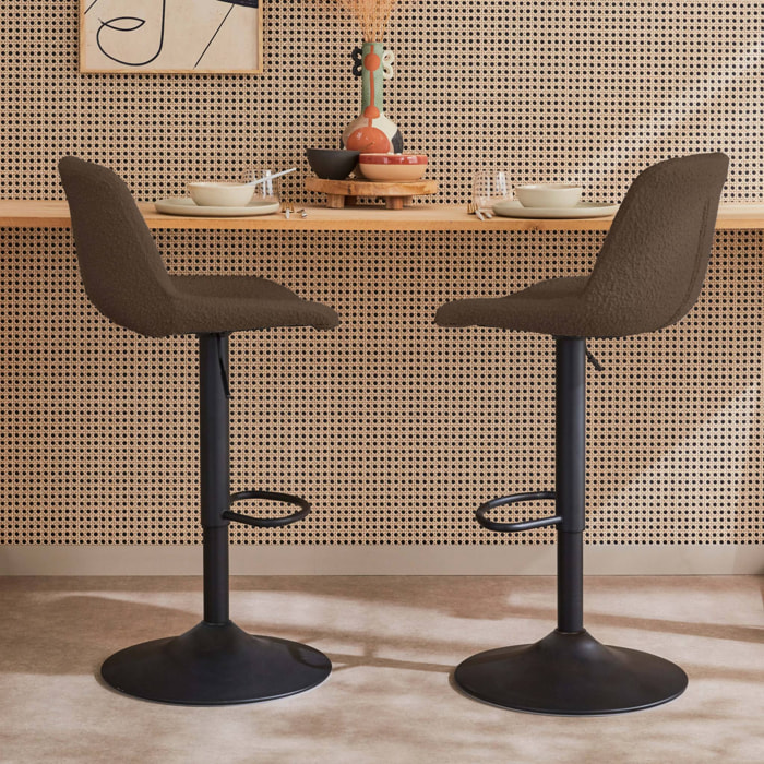 Lot de 2 tabourets de bar réglables - Noah - bouclette texturée taupe - hauteur réglable 60.5/81.5cm . repose-pieds