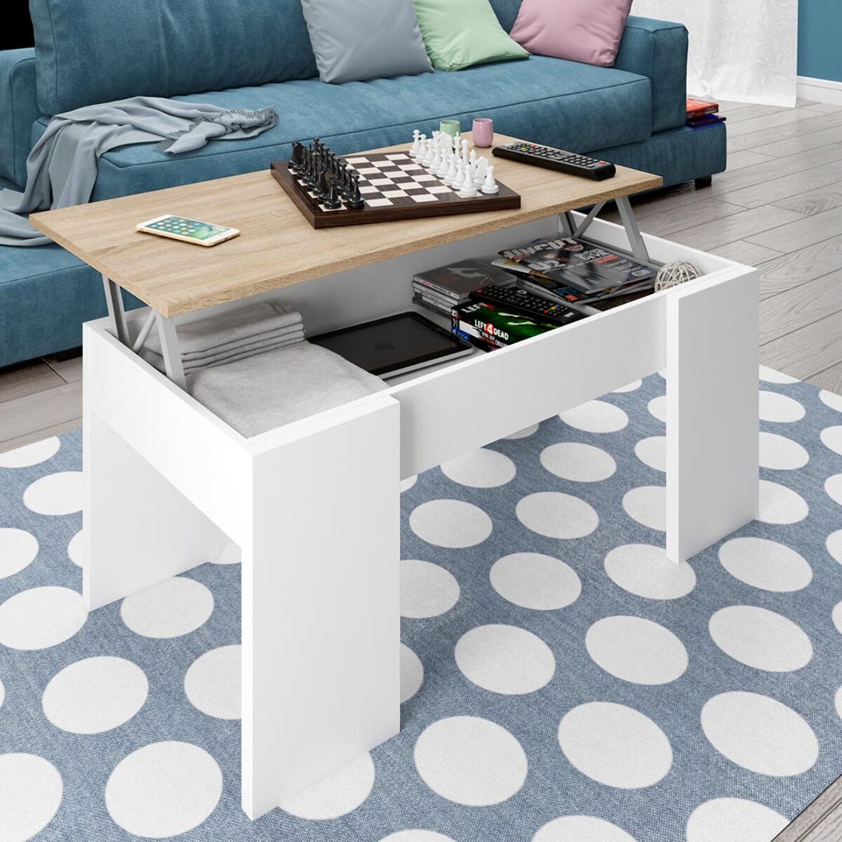 Mesa Centro Elevable 45x100x50 Cm Roble Canadian/blanco Artik