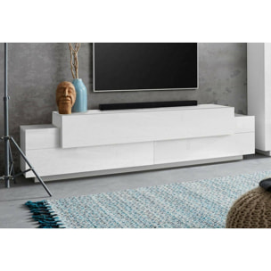 Mobile porta TV Teo, Credenza bassa da soggiorno, Base porta TV, 100% Made in Italy, cm 200x45h52, Bianco lucido