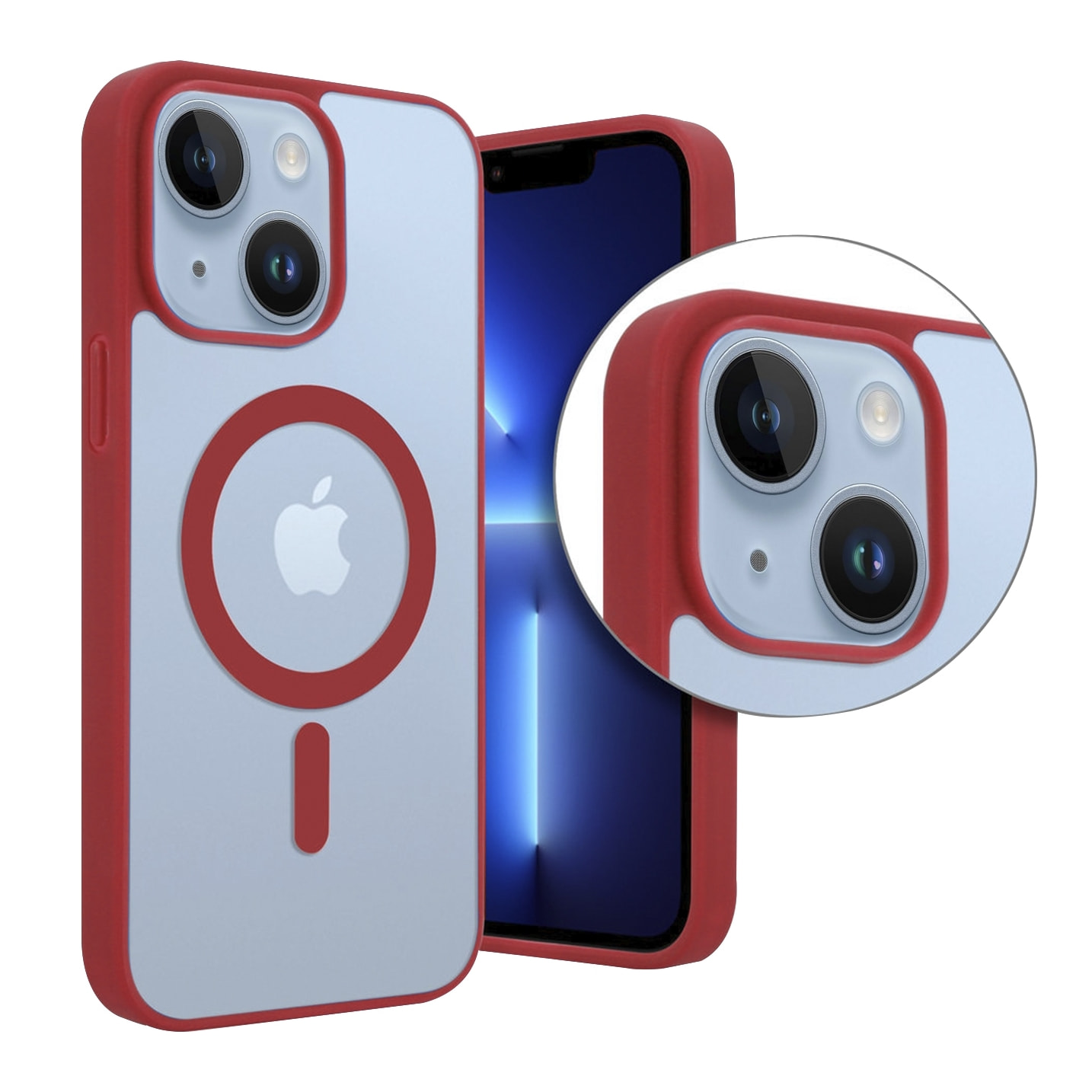 DAM Custodia ibrida anti-shock  Magsafe per iPhone 13 / 14. Bordi in silicone e retro in PVC. 7,43x1,06x14,95 cm. Colore: blu scuro