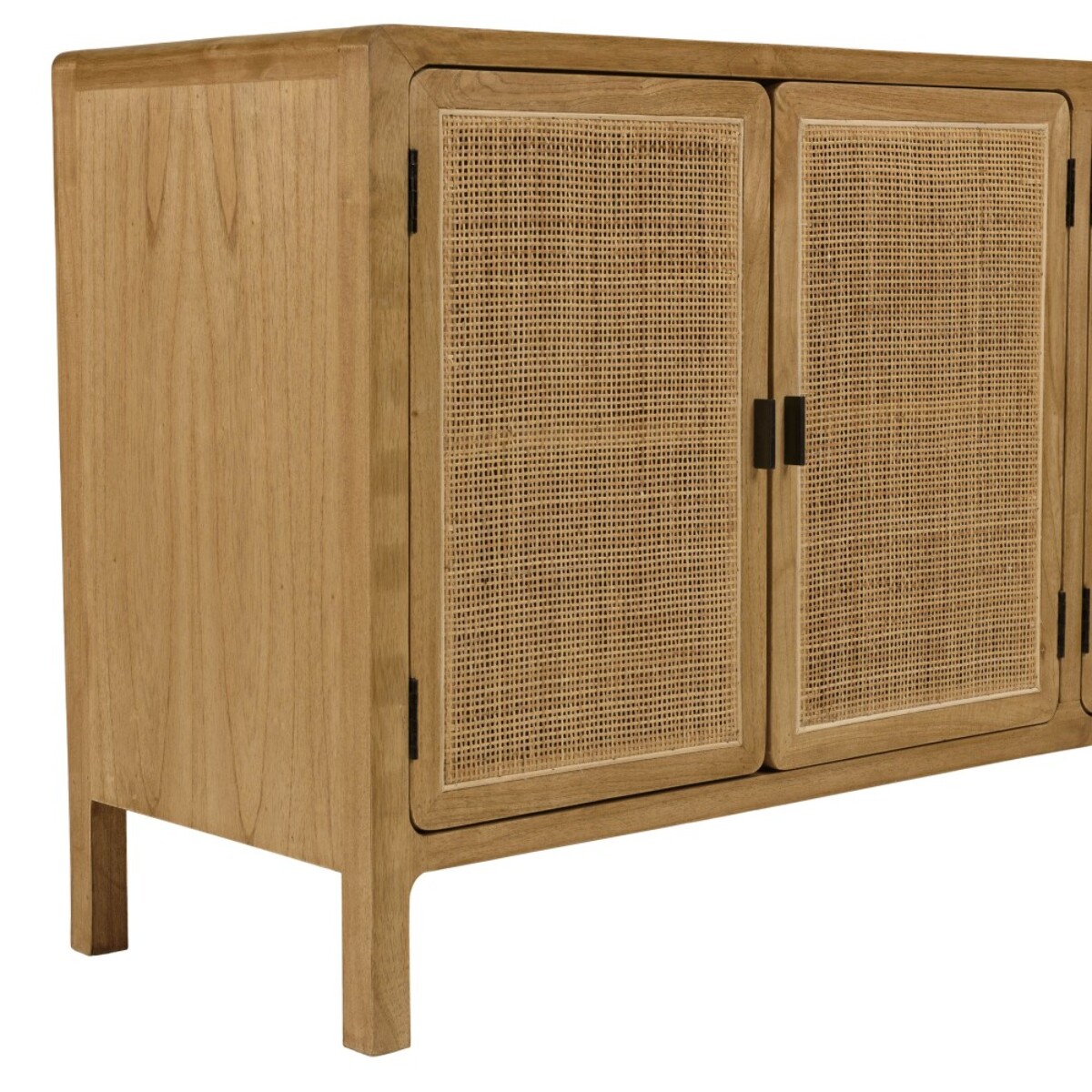 AMY - Buffet 4 portes 170cm en bois de mindi et rotin naturel