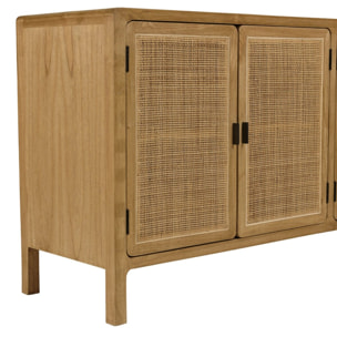 AMY - Buffet 4 portes 170cm en bois de mindi et rotin naturel