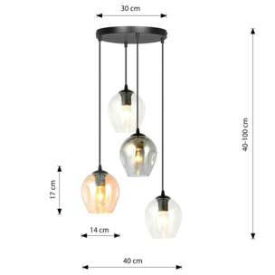 Lampada a sospensione ISTAR in acciaio nero e vetro mix
