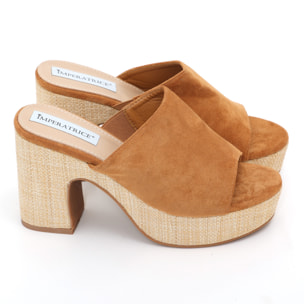 Sandali platform in simil camoscio con tacco in rafia