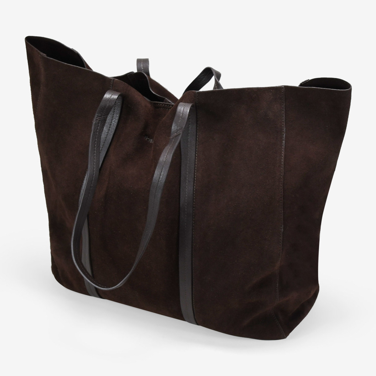 Maxi bolso de hombro marrón en serraje piel