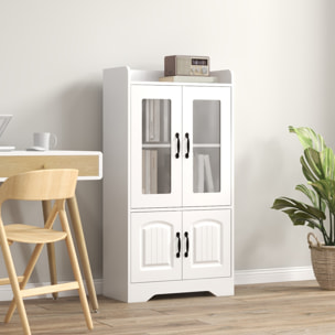 Vitrina de Salón Estantería Librería con Puertas de Vidrio Estante Ajustable y Bisagras de Cierre Suave para Estudio Oficina Dormitorio 60x30x116 cm Blanco