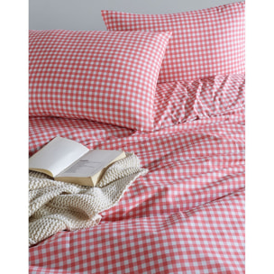 Housse de couette + taie(s) oreiller "Vichy rose" 100% coton imprimé.