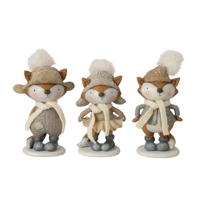 J-Line Renard hiver - polyester - gris/marron - small - assortiment de 3