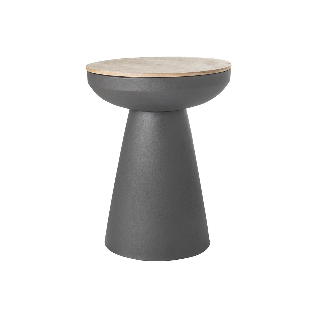 Table d'appoint ronde design avec rangement en métal gris anthracite et bois manguier massif H52 cm TAM