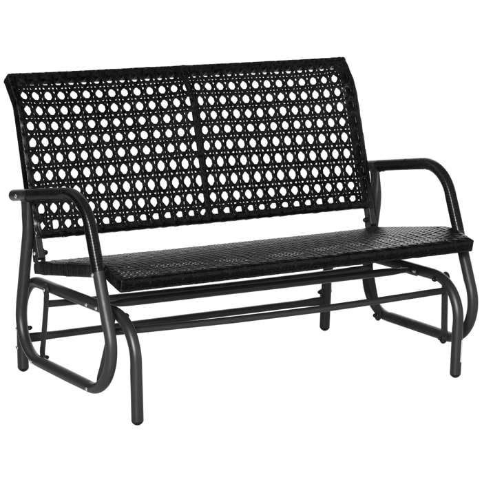 Outsunny Banco Balancín de Ratán de 2 Plazas Mecedora de Jardín con Balanceo Ergonómico y Marco de Metal para Terraza Balcón Exterior Carga 220 kg 70x120x84 cm Negro