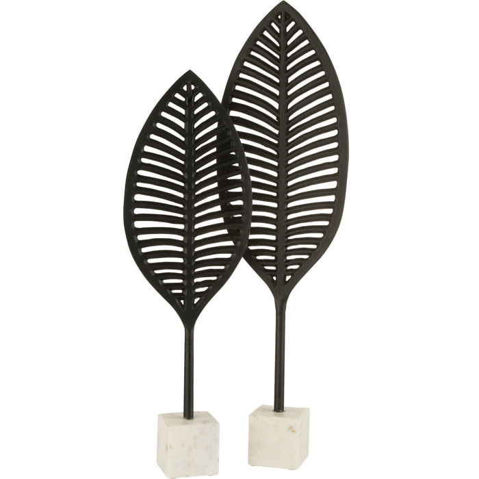 J-Line Statue Feuille Fin Decorative Aluminium Noir/Blanc Large